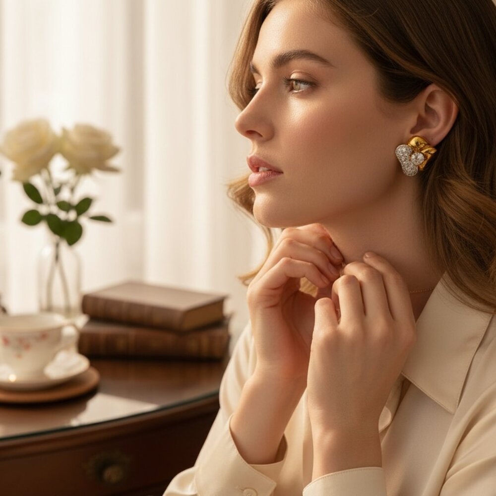 18K Gold-Plated Crystal Petal Earrings – Made in Spain